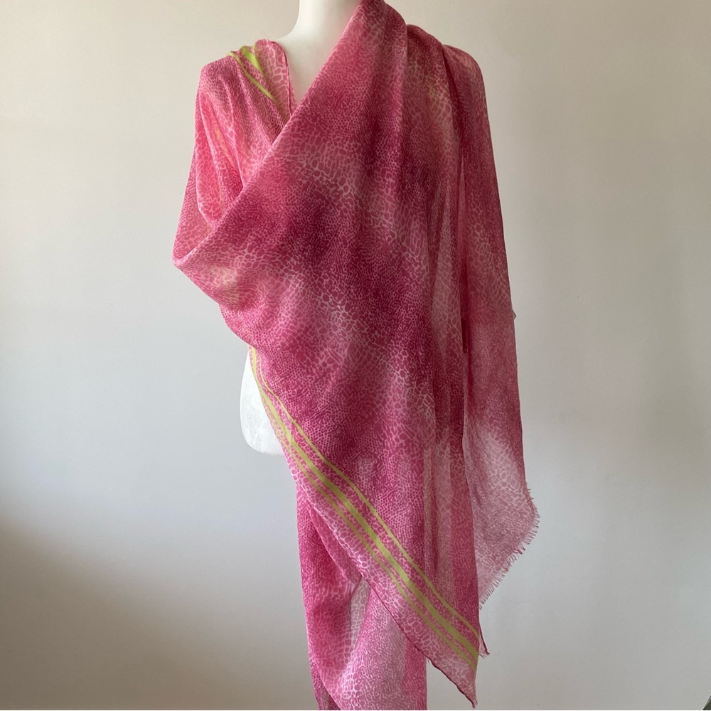 MANGO Pink Lightweight Wrap with Yellow Stripe Detail